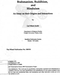 Brahmanism, Buddhism, and Hinduism : an Essay on Their Origins and Interactions