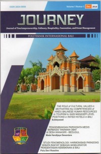 JOURNEY: Journal of Tourismpreneurship, Culinary, Hospitality, Convention, and Event Management (Volume 1 Nomor 1 Dec 2018)